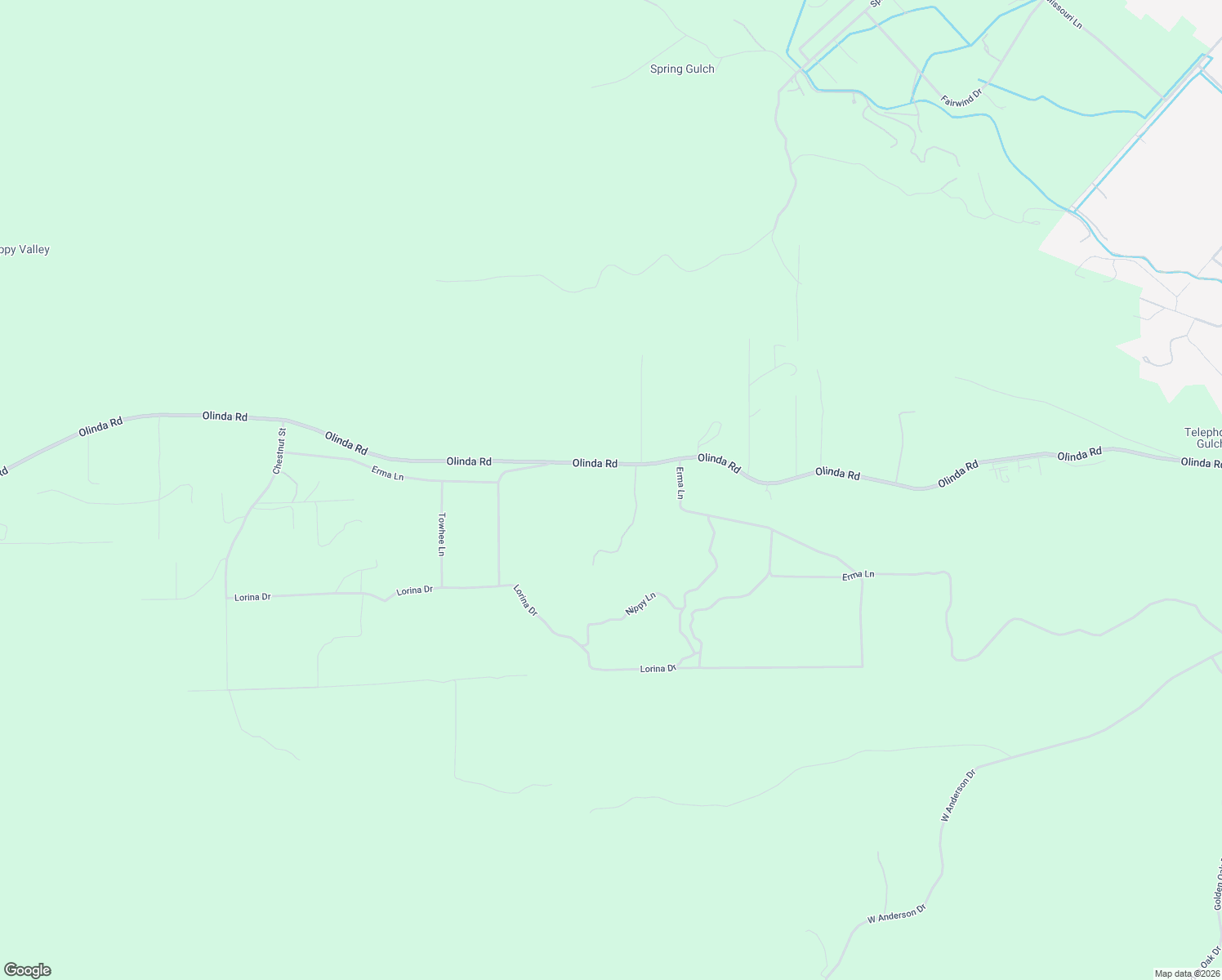 map of restaurants, bars, coffee shops, grocery stores, and more near 19035 Olinda Road in Anderson