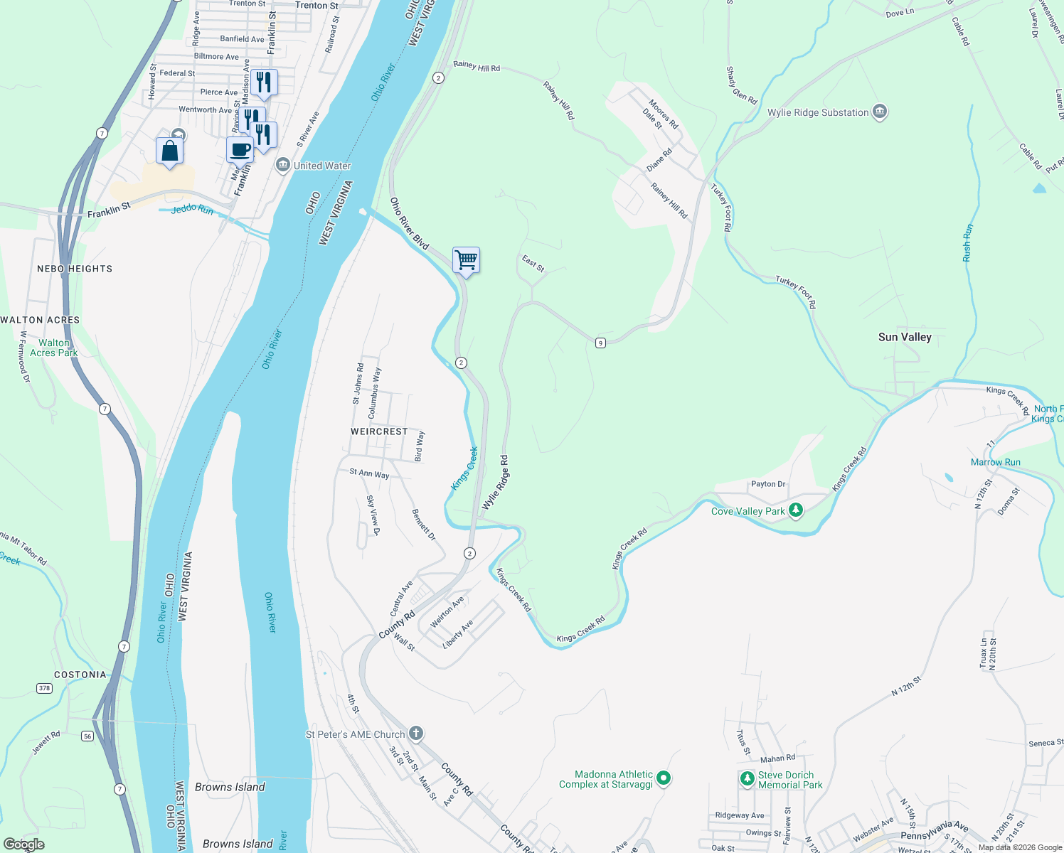 map of restaurants, bars, coffee shops, grocery stores, and more near 398 Fox Run Rd in New Cumberland