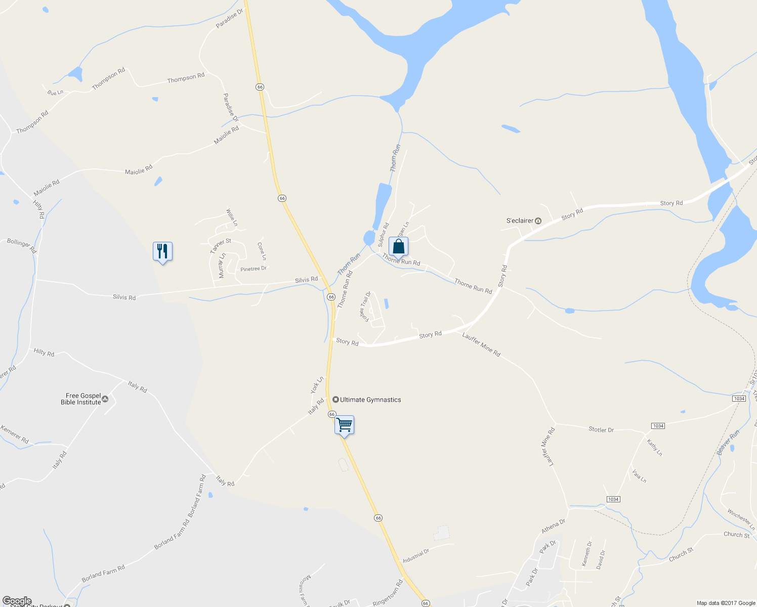 map of restaurants, bars, coffee shops, grocery stores, and more near 187 Forbes Drive in Export