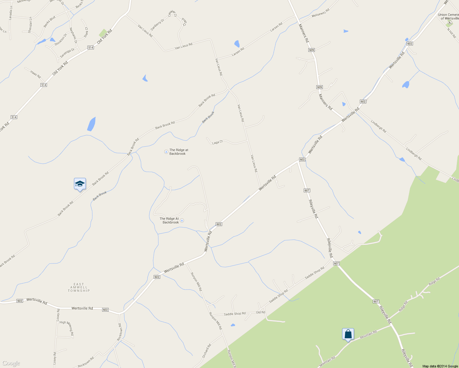 map of restaurants, bars, coffee shops, grocery stores, and more near 231 Wertsville Road in East Amwell Township