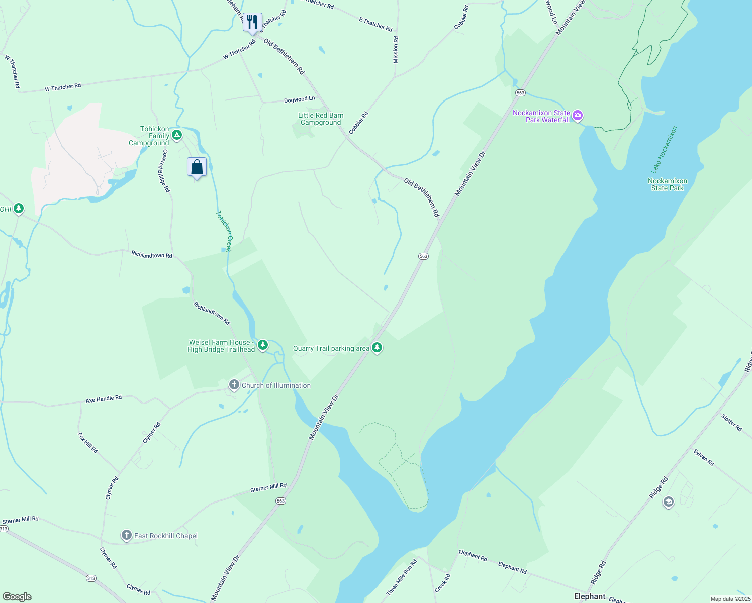 map of restaurants, bars, coffee shops, grocery stores, and more near 975 Camp Trail Rd in Quakertown