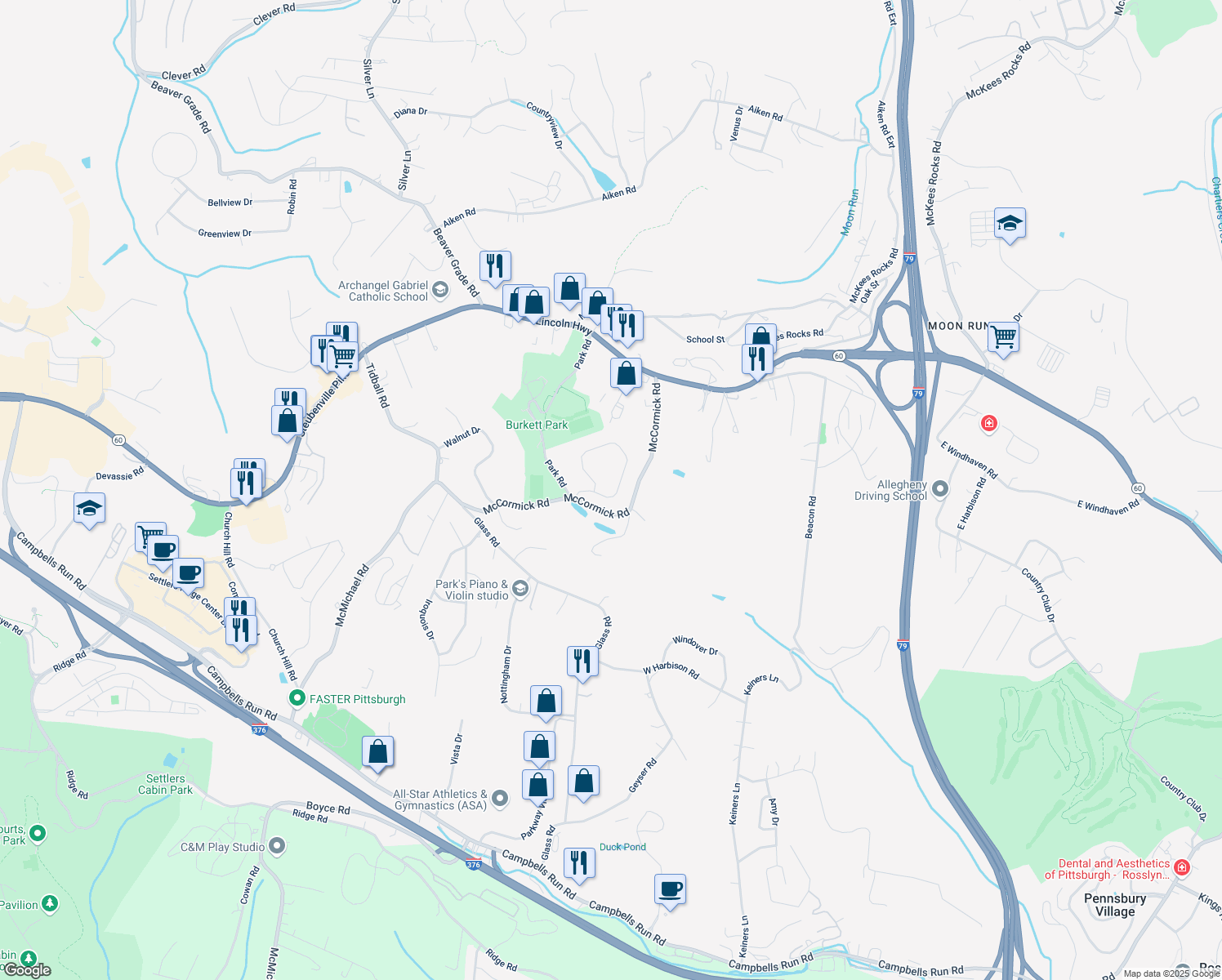 map of restaurants, bars, coffee shops, grocery stores, and more near 434 Beech Drive in McKees Rocks