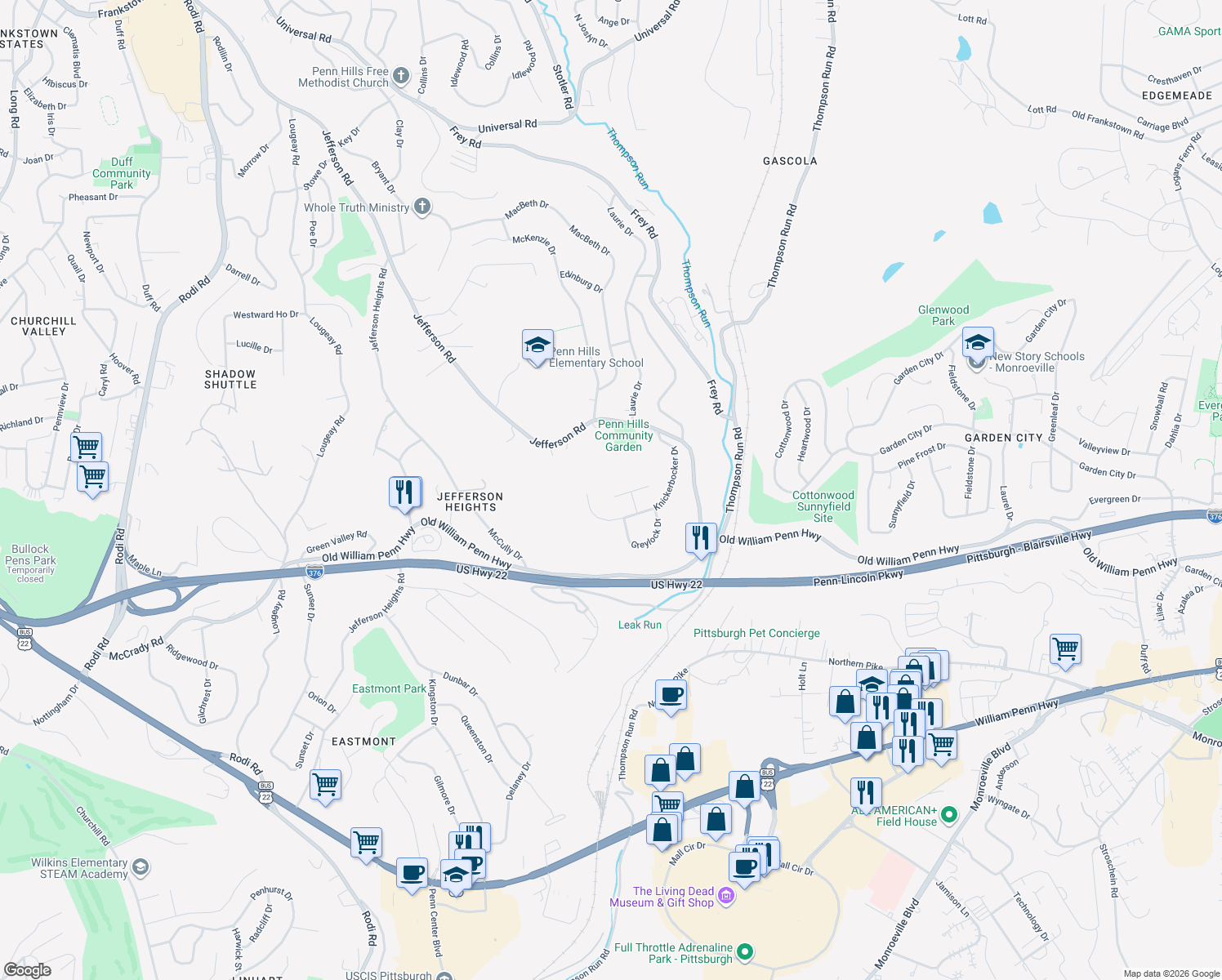 map of restaurants, bars, coffee shops, grocery stores, and more near 235 Maurice Ct in Pittsburgh