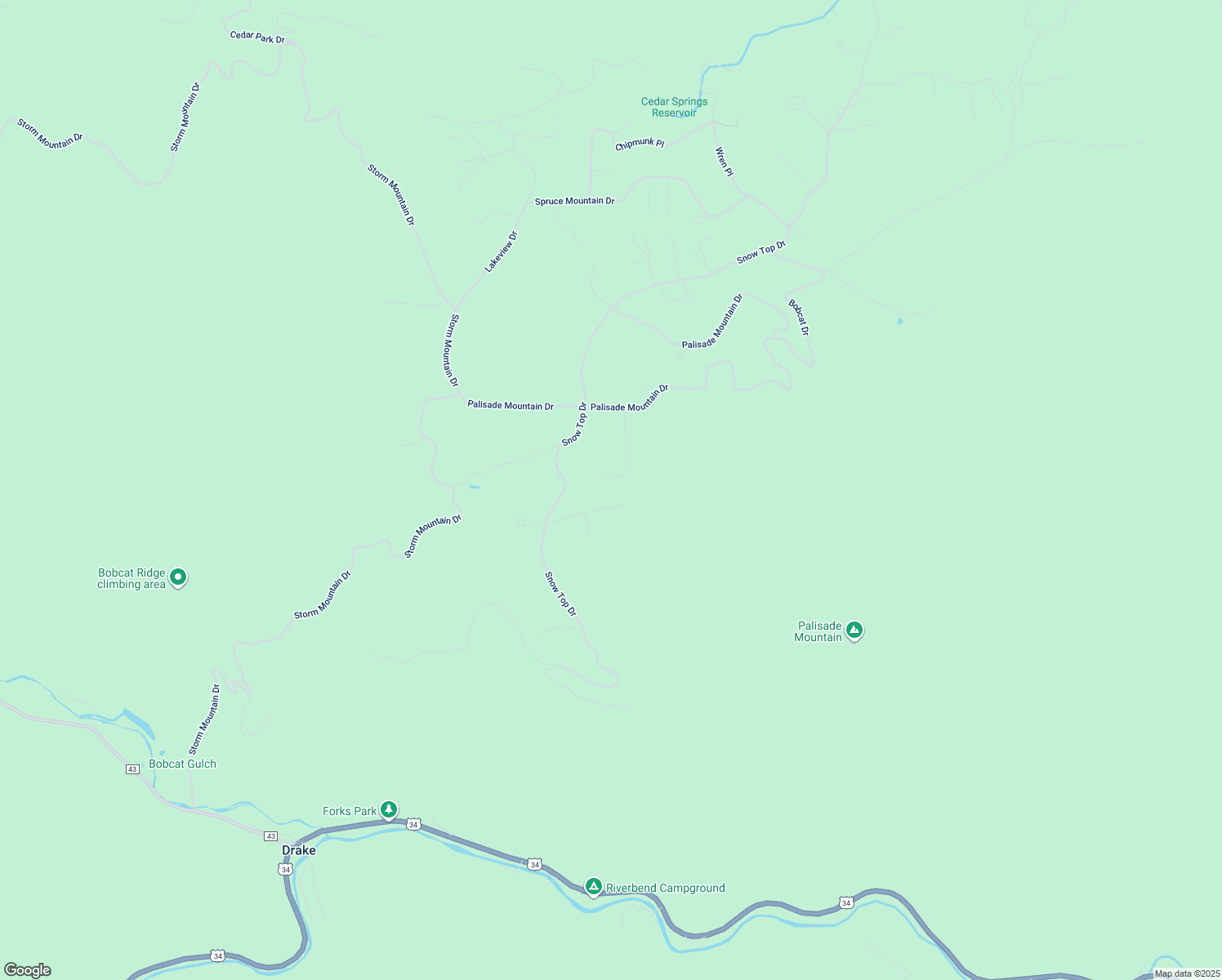 map of restaurants, bars, coffee shops, grocery stores, and more near 224 Wolf Drive in Drake