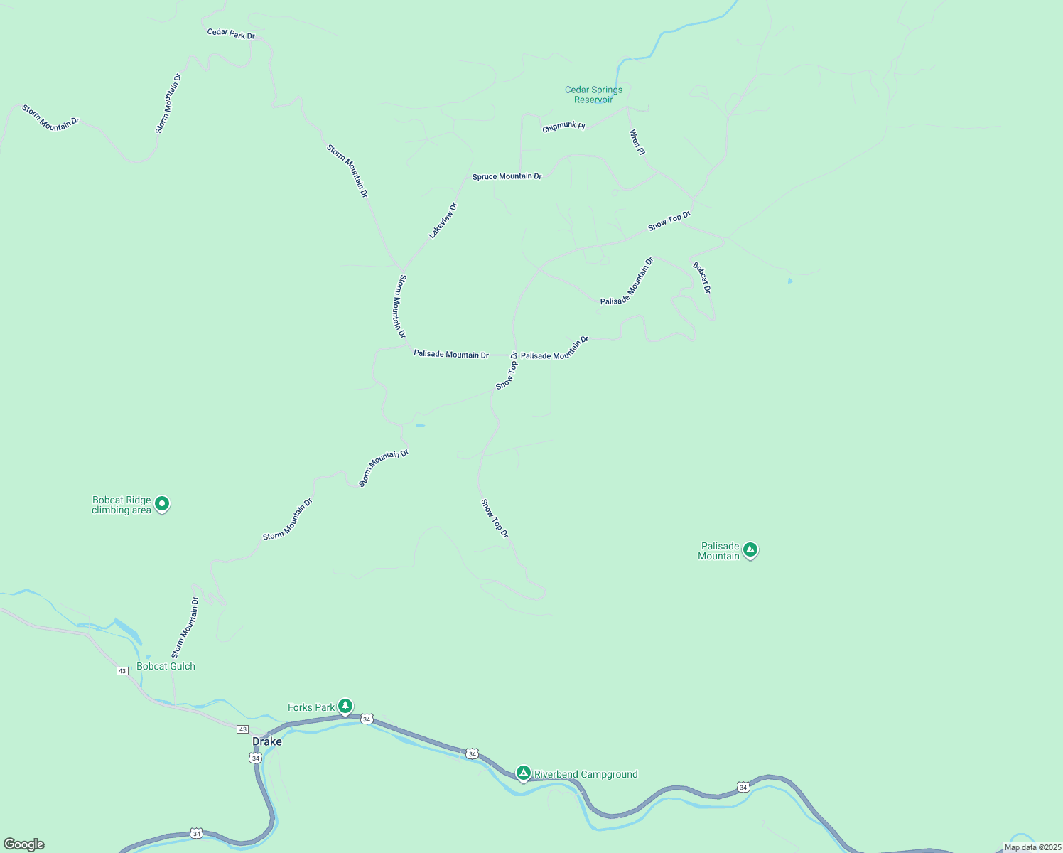 map of restaurants, bars, coffee shops, grocery stores, and more near 224 Wolf Drive in Drake