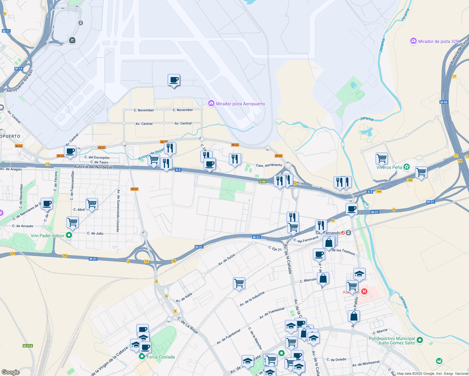map of restaurants, bars, coffee shops, grocery stores, and more near in Madrid