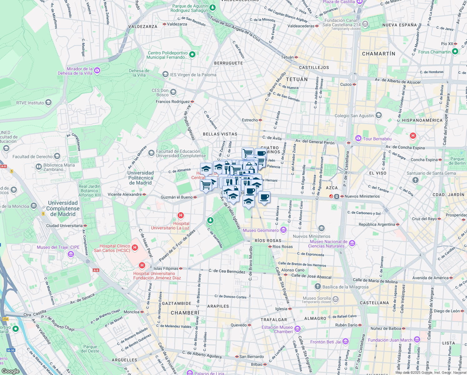map of restaurants, bars, coffee shops, grocery stores, and more near 27 Calle del Doctor Santero in Madrid