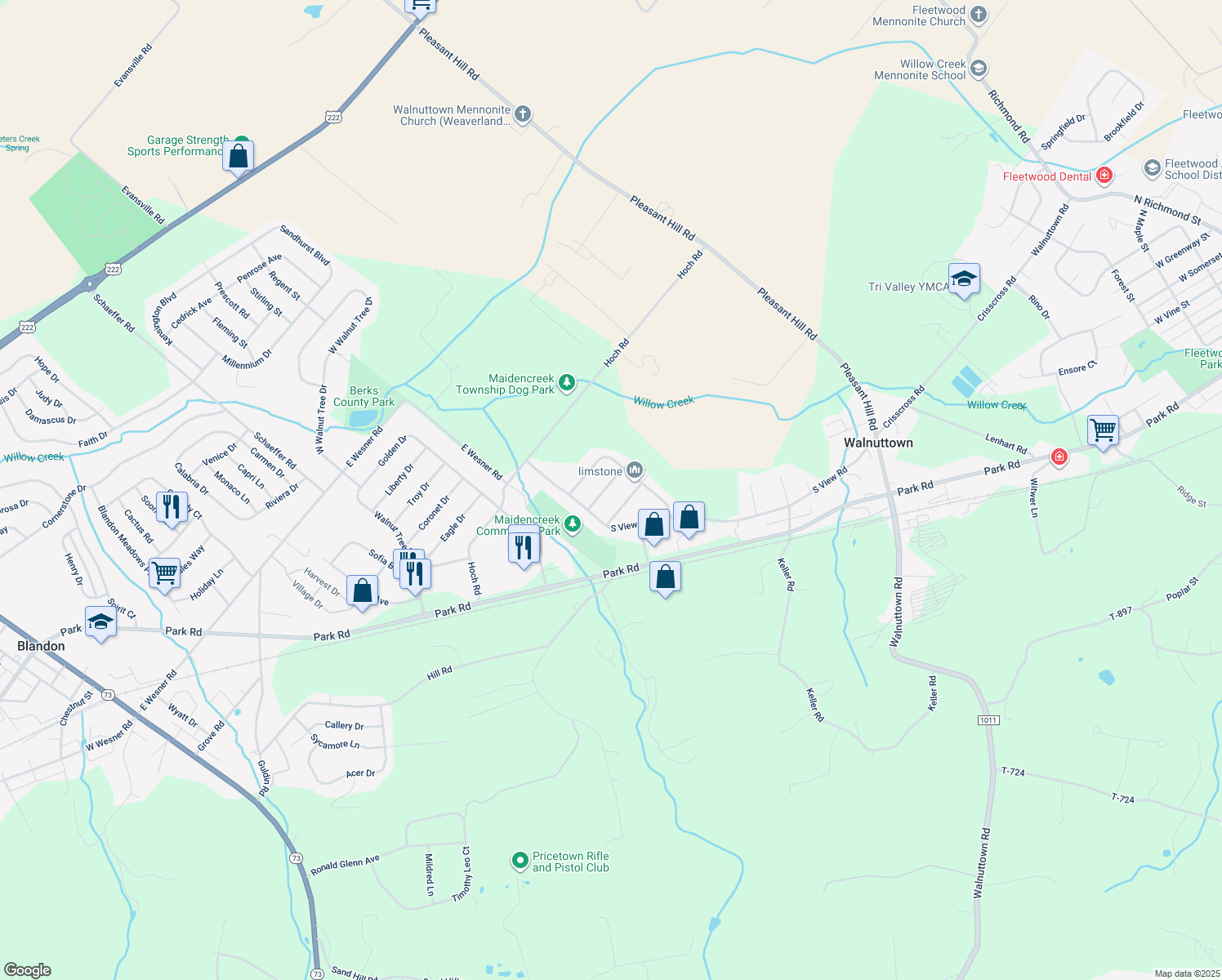 map of restaurants, bars, coffee shops, grocery stores, and more near 314 Galean Drive in Fleetwood
