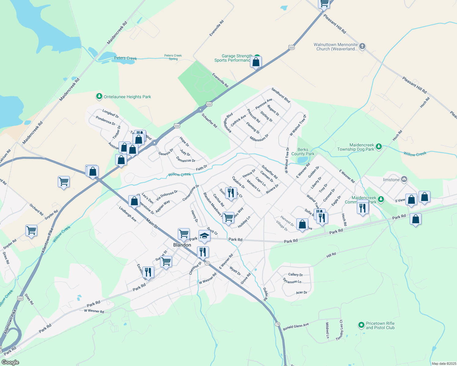 map of restaurants, bars, coffee shops, grocery stores, and more near 311 Cassidy Court in Blandon