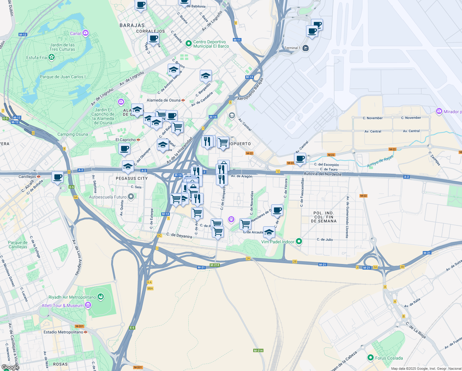 map of restaurants, bars, coffee shops, grocery stores, and more near 1 Calle de Campezo in Madrid