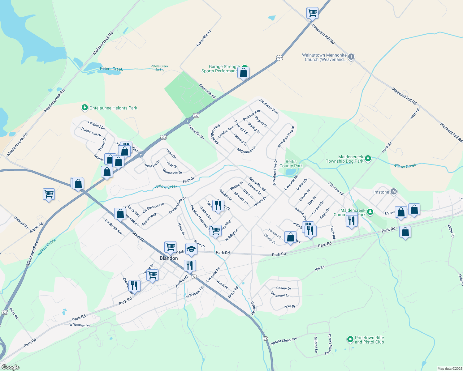 map of restaurants, bars, coffee shops, grocery stores, and more near 510 Venice Drive in Blandon