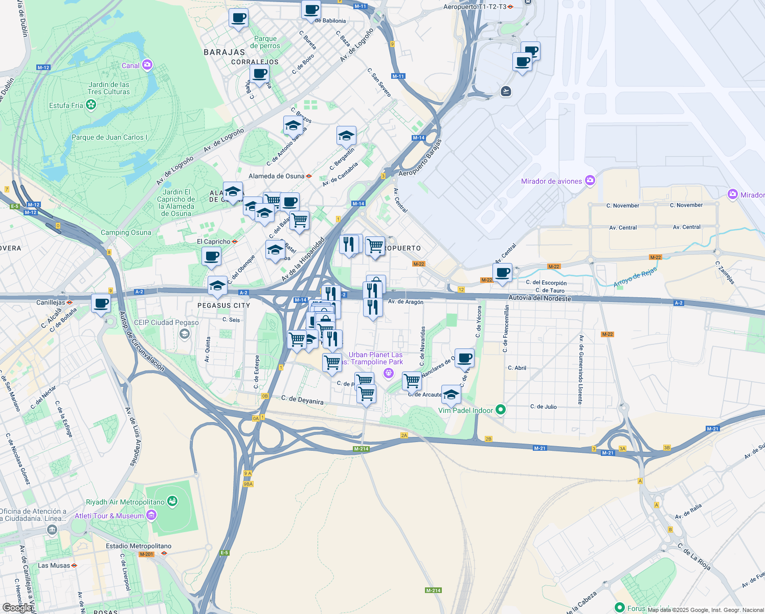 map of restaurants, bars, coffee shops, grocery stores, and more near 1 Calle de Campezo in Madrid