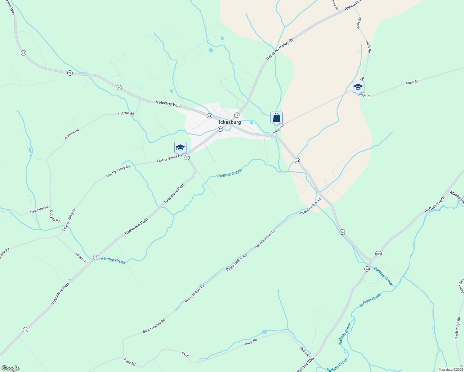 map of restaurants, bars, coffee shops, grocery stores, and more near 257 Urich Lane in Ickesburg