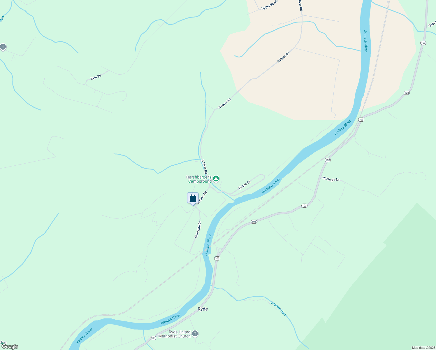 map of restaurants, bars, coffee shops, grocery stores, and more near 1796 South River Road in McVeytown