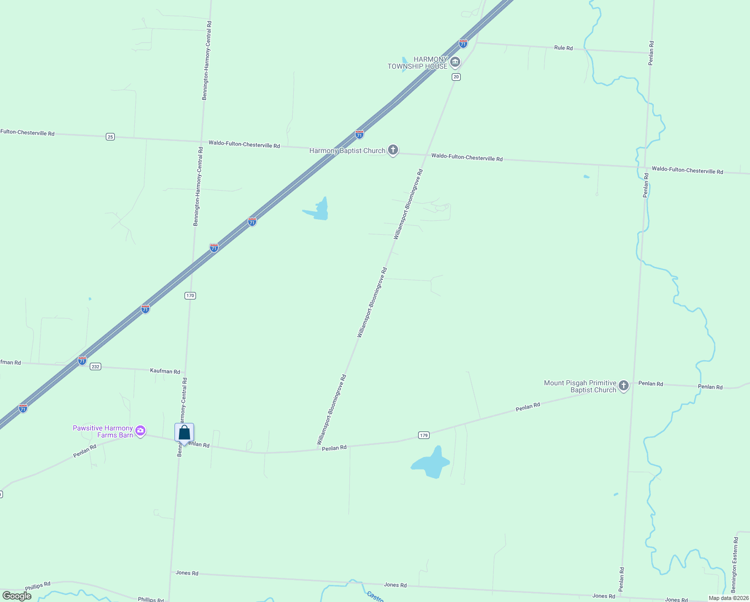 map of restaurants, bars, coffee shops, grocery stores, and more near 2735 Township Road 20 in Cardington