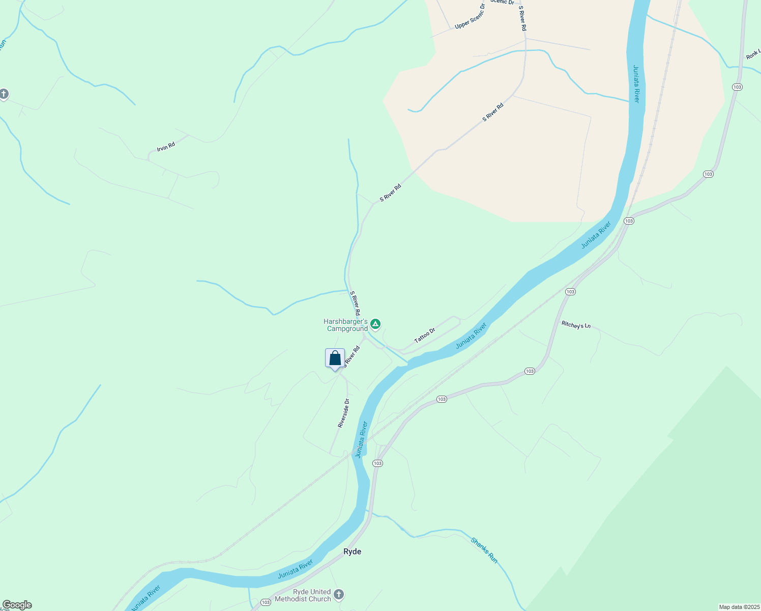map of restaurants, bars, coffee shops, grocery stores, and more near 1796 South River Road in McVeytown