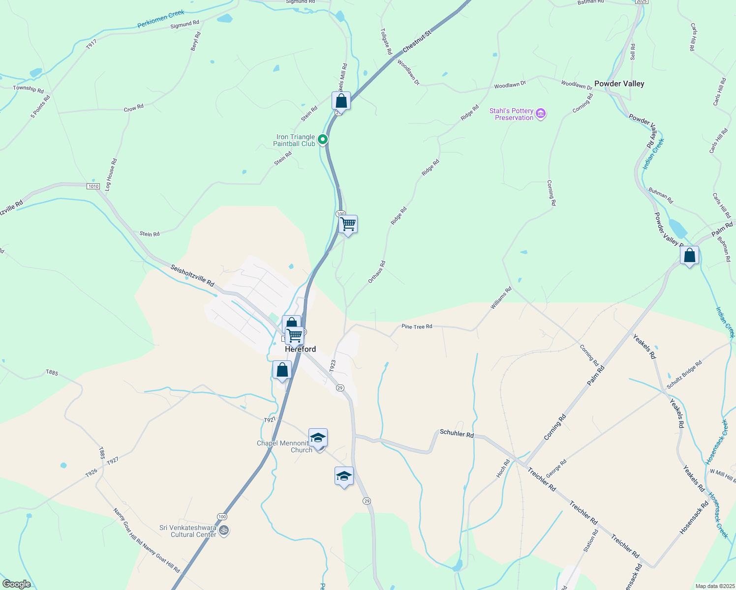map of restaurants, bars, coffee shops, grocery stores, and more near 7272 Orthaus Road in Hereford