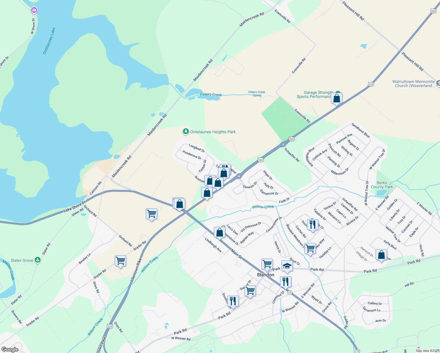 map of restaurants, bars, coffee shops, grocery stores, and more near 153 Austrian Drive in Blandon