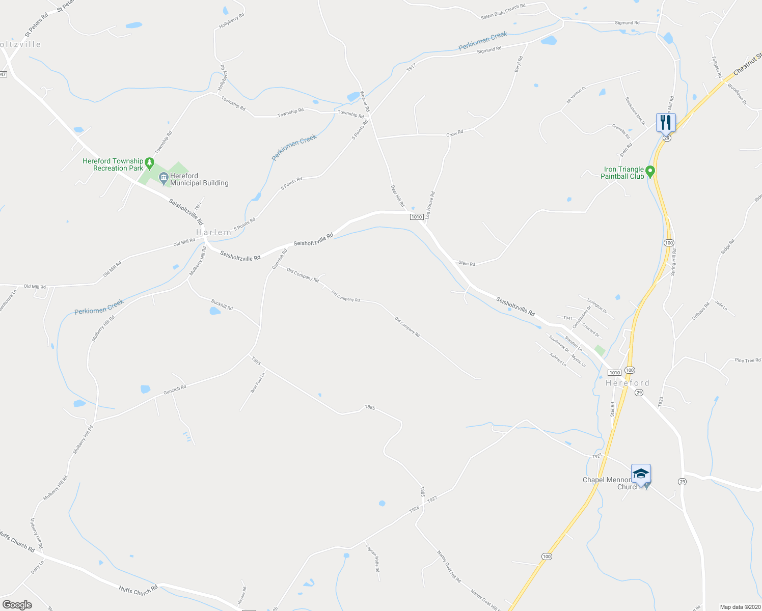 map of restaurants, bars, coffee shops, grocery stores, and more near 99 Old Company Road in Barto