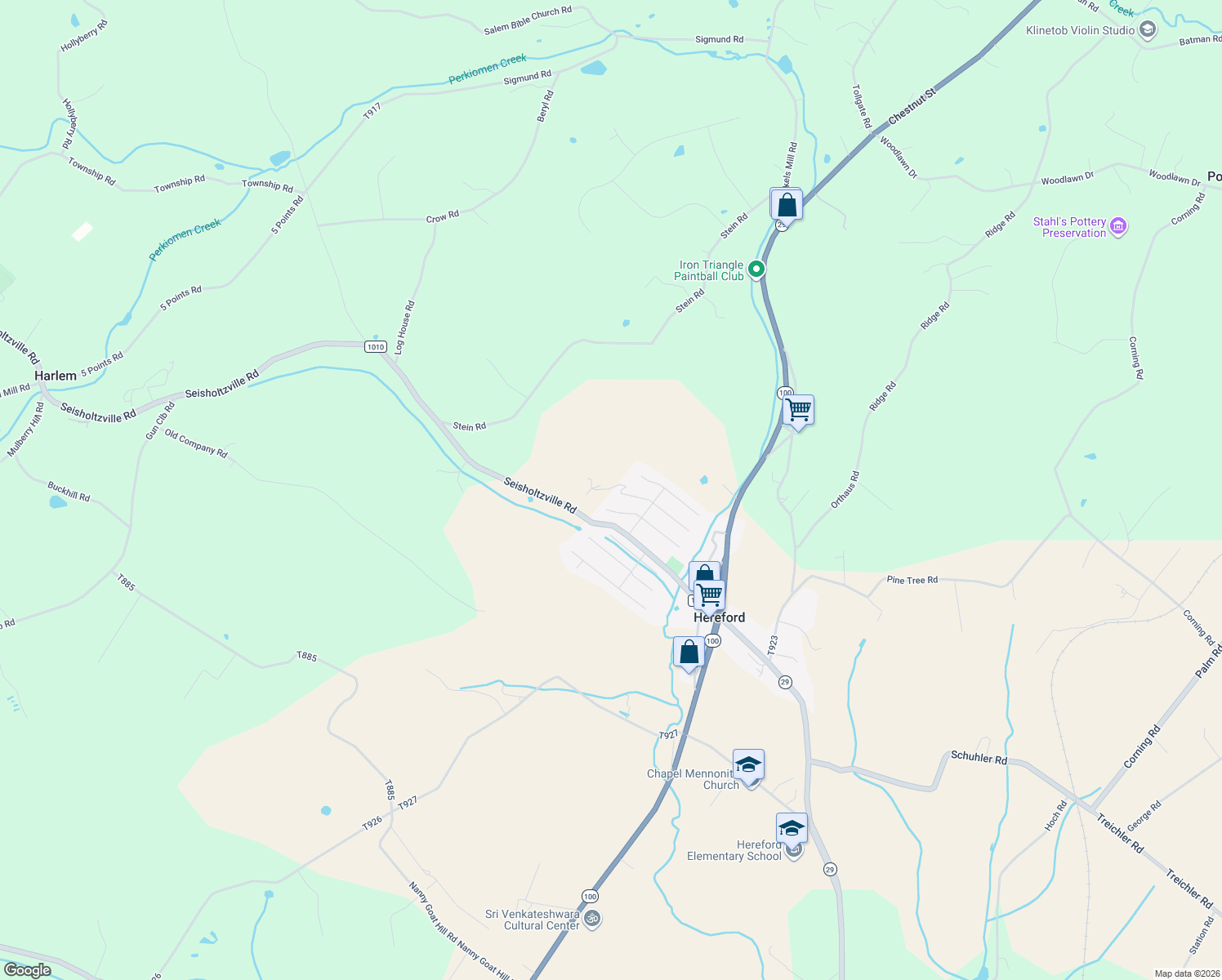 map of restaurants, bars, coffee shops, grocery stores, and more near 249 Liberty Circle in Hereford