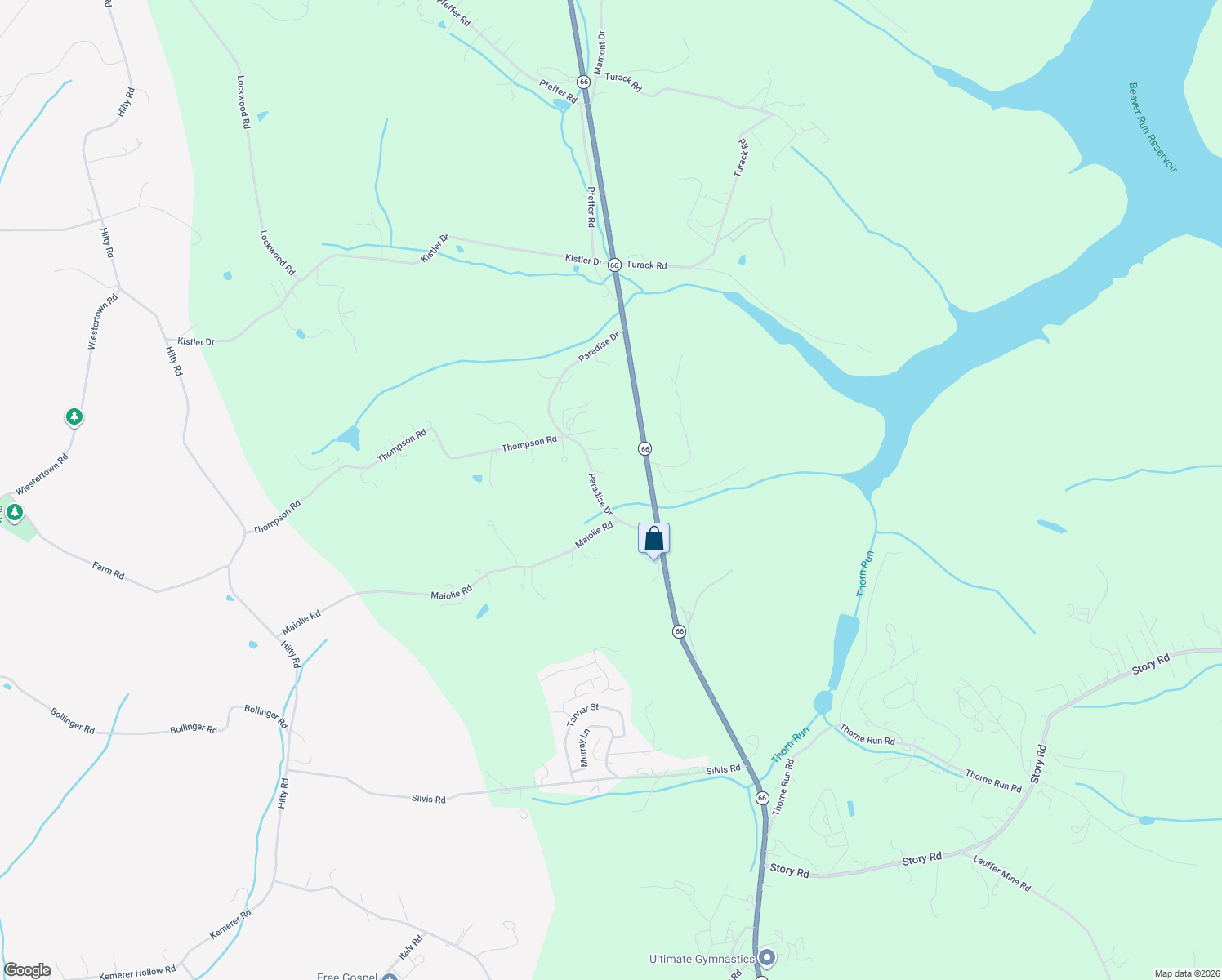 map of restaurants, bars, coffee shops, grocery stores, and more near 152 Paradise Drive in Export