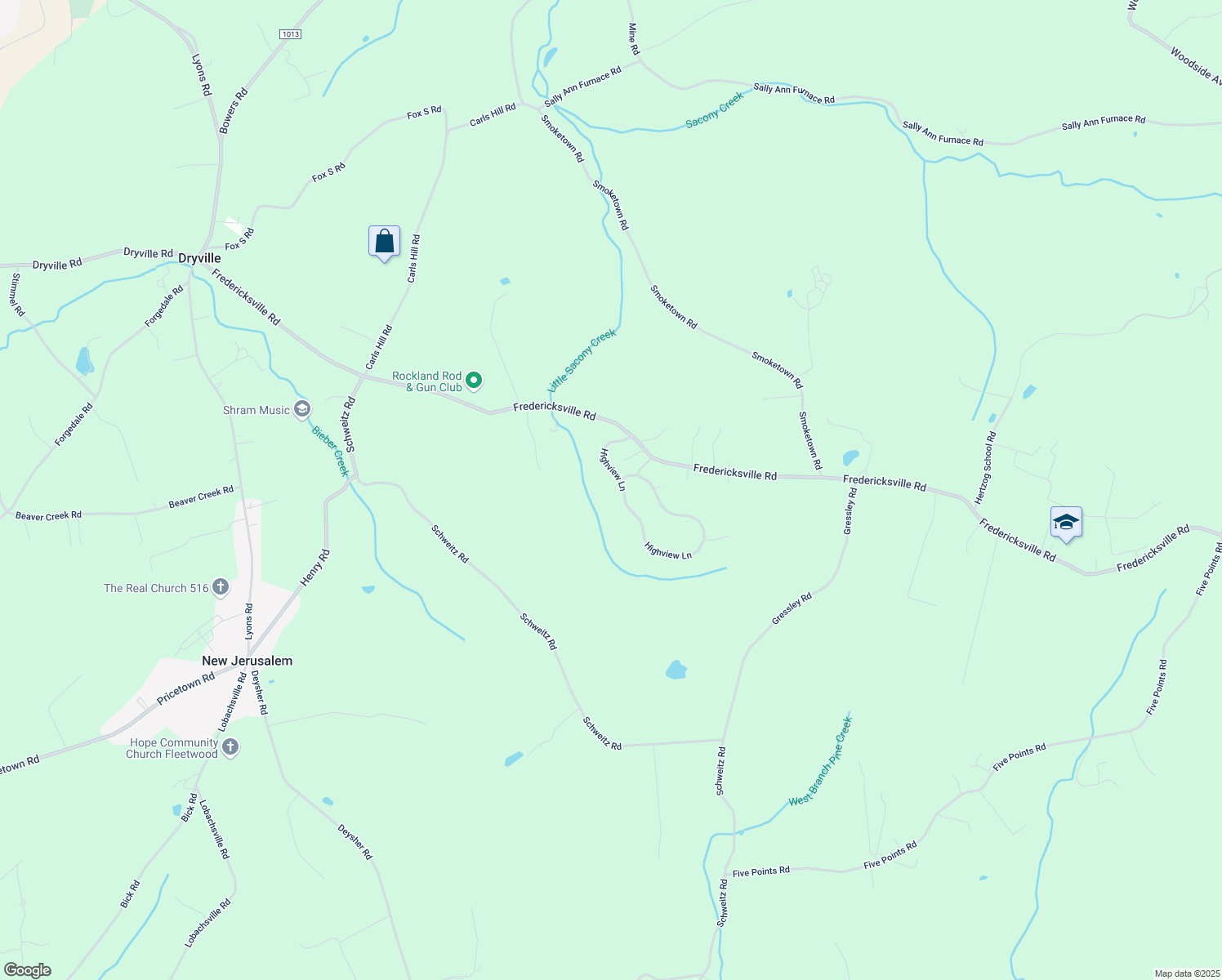 map of restaurants, bars, coffee shops, grocery stores, and more near 20 Highview Ln in Mertztown