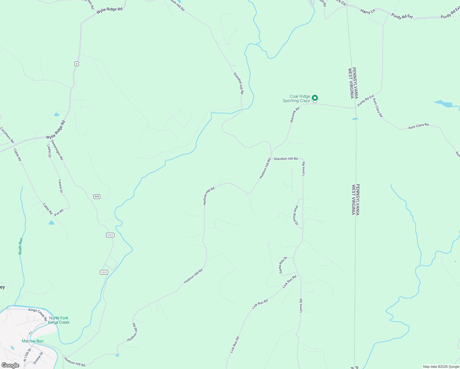 map of restaurants, bars, coffee shops, grocery stores, and more near 2224 Hudson Hill Rd in Weirton