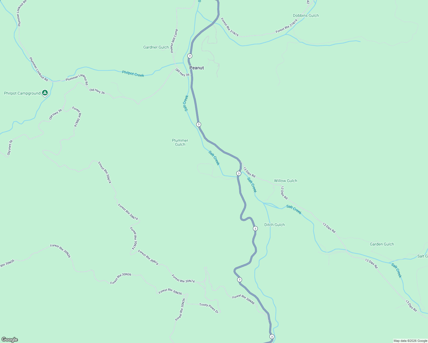 map of restaurants, bars, coffee shops, grocery stores, and more near Highway 3 in Hayfork