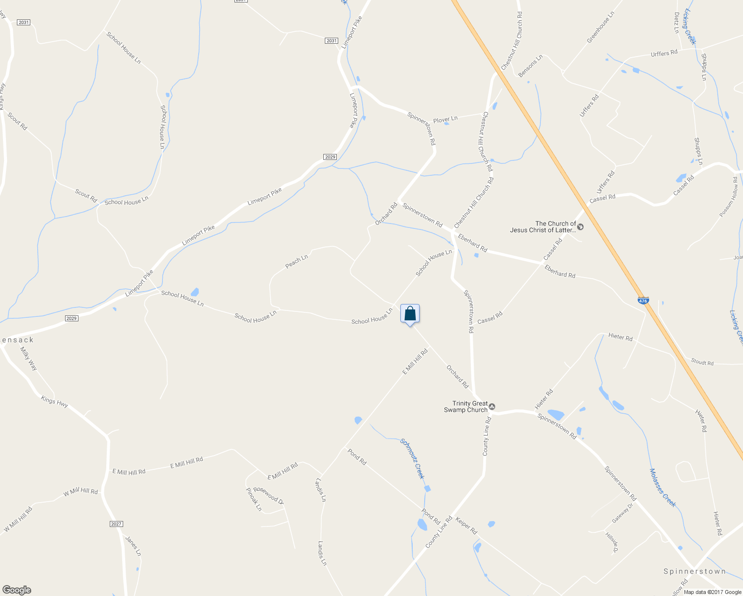 map of restaurants, bars, coffee shops, grocery stores, and more near 8632 Orchard Road in Coopersburg