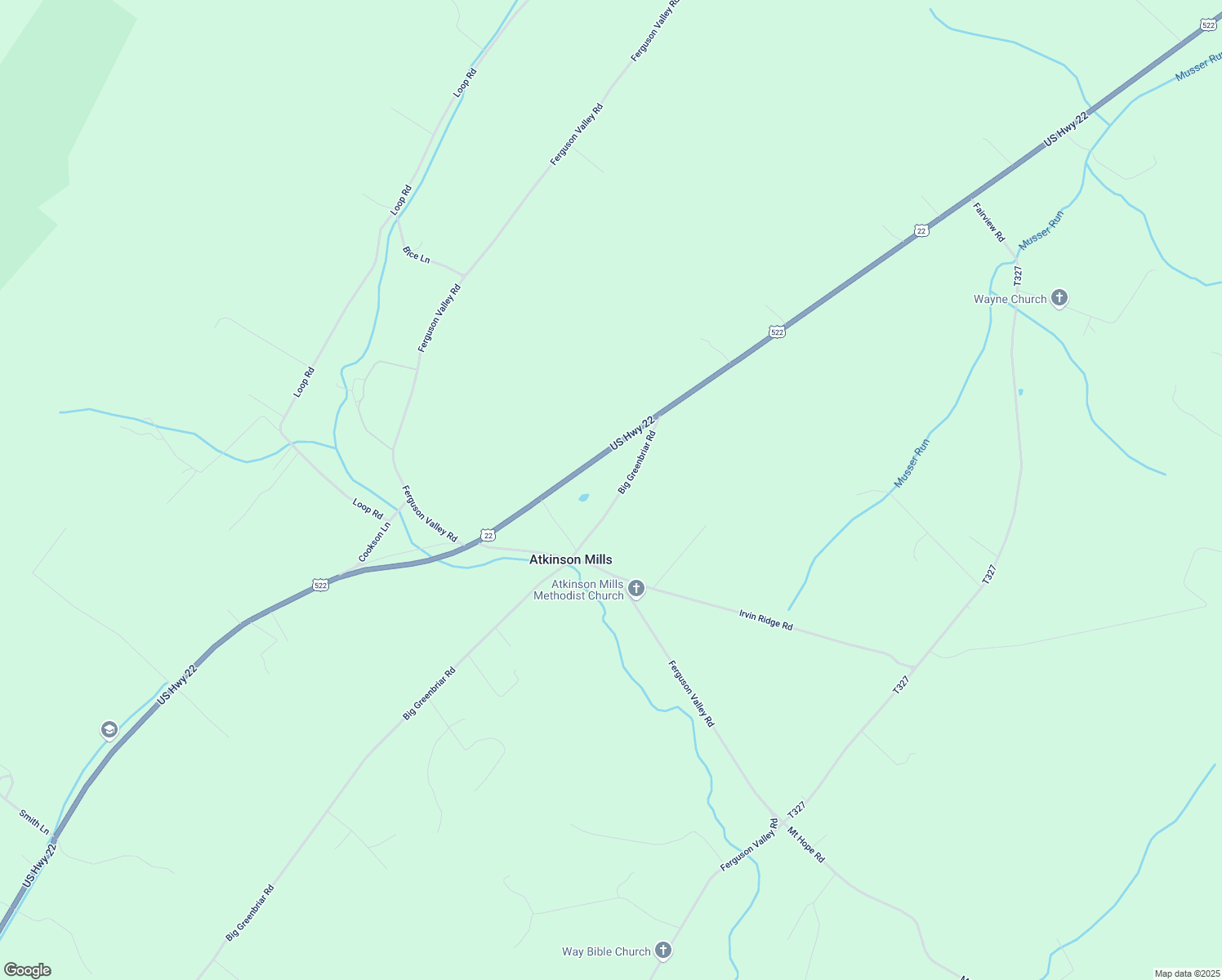 map of restaurants, bars, coffee shops, grocery stores, and more near 2261 Big Greenbriar Road in McVeytown