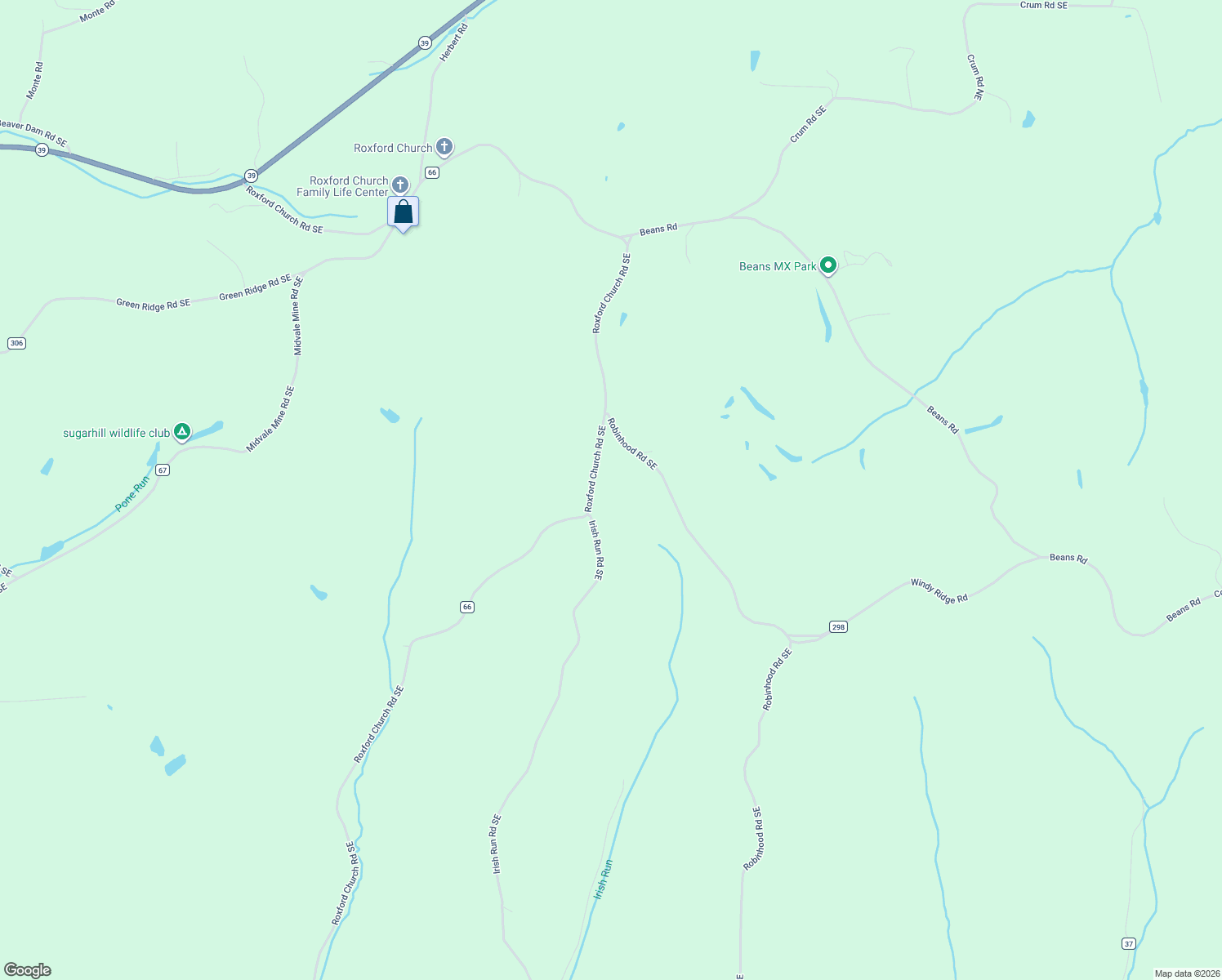map of restaurants, bars, coffee shops, grocery stores, and more near 1719 Roxford Church Road Southeast in Dennison