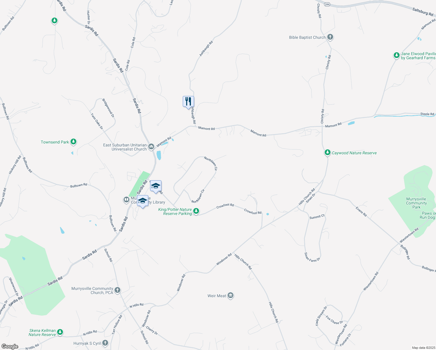 map of restaurants, bars, coffee shops, grocery stores, and more near 5044 Northlawn Cir in Murrysville