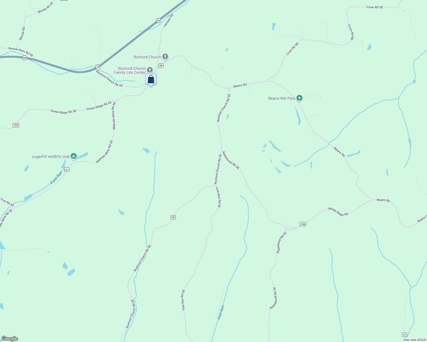 map of restaurants, bars, coffee shops, grocery stores, and more near 1719 Roxford Church Road Southeast in Dennison