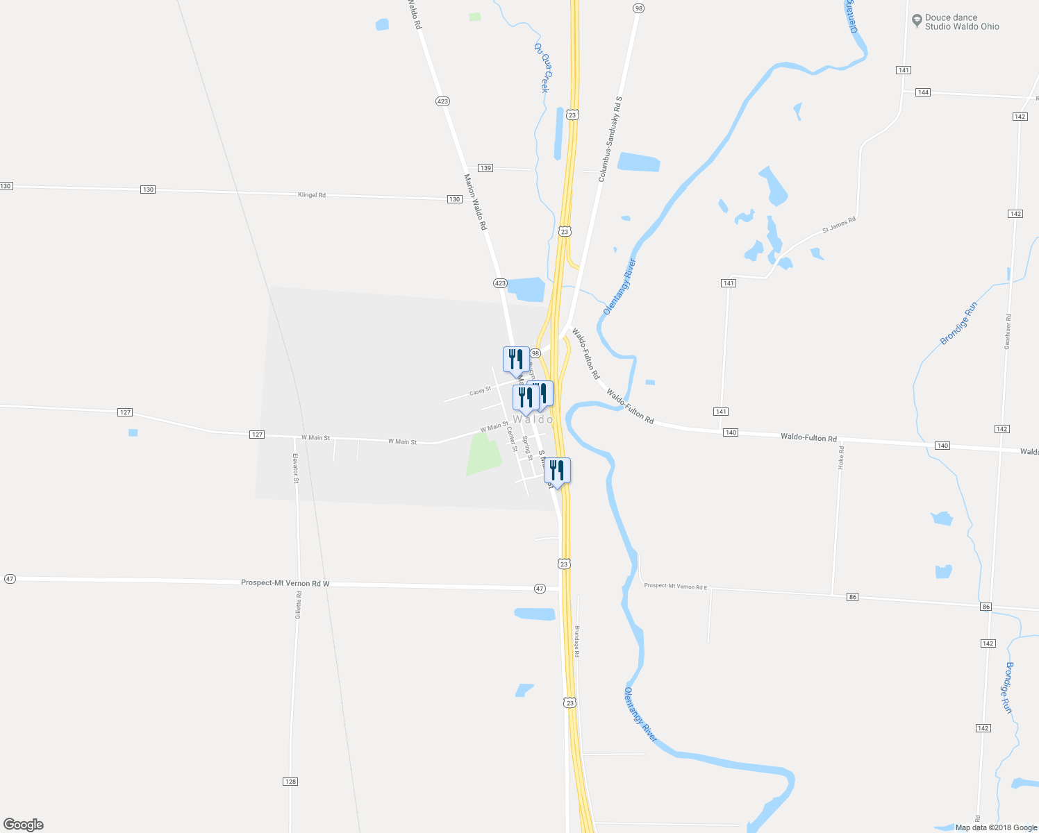 map of restaurants, bars, coffee shops, grocery stores, and more near 136 Casey Street in Waldo