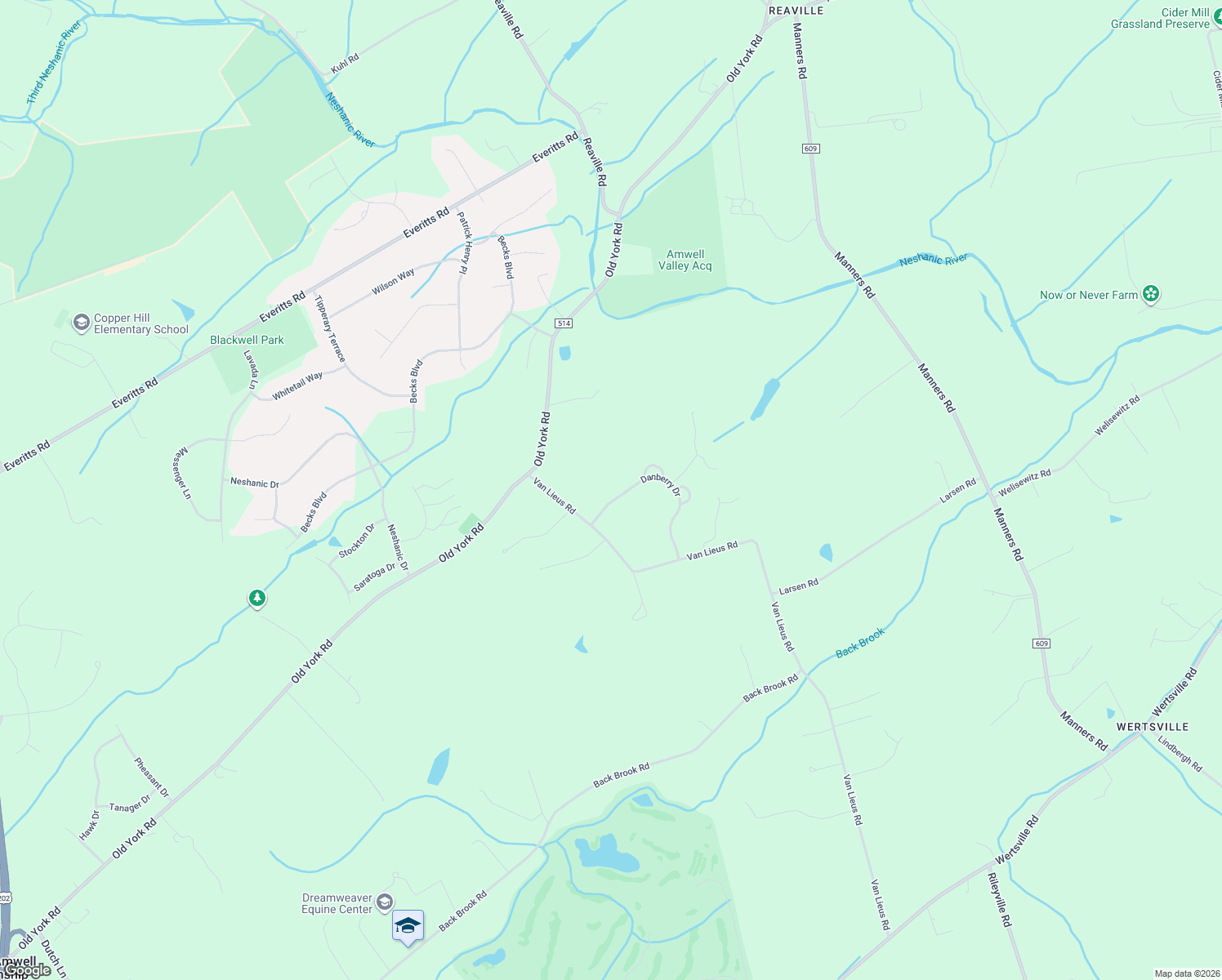 map of restaurants, bars, coffee shops, grocery stores, and more near 5 Danberry Drive in East Amwell Township