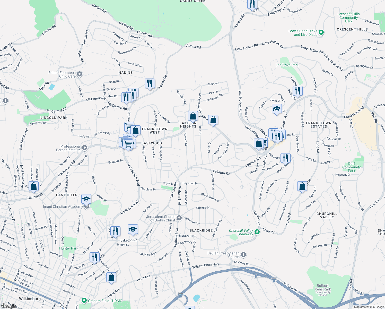 map of restaurants, bars, coffee shops, grocery stores, and more near 213 Howard Street in Pittsburgh