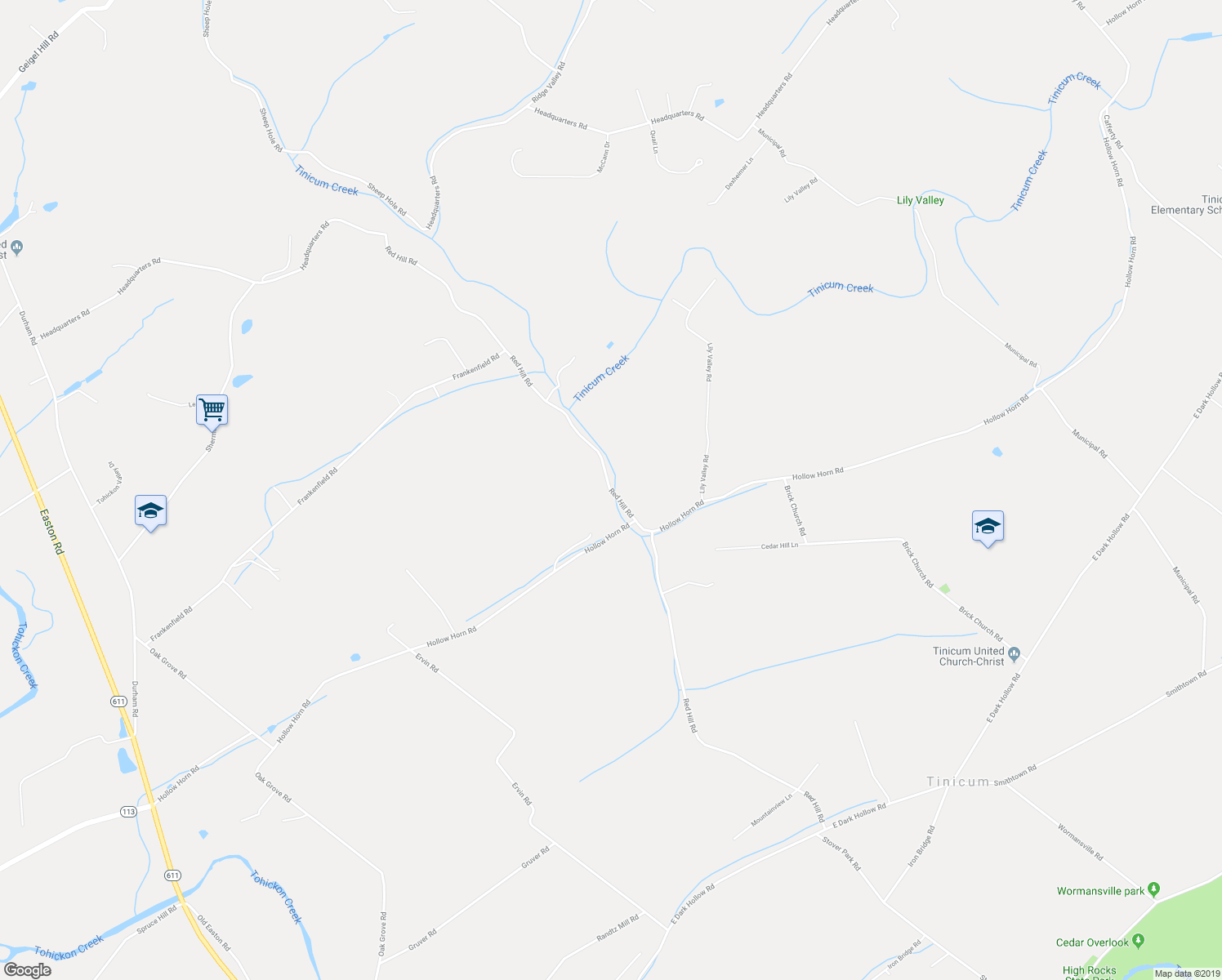 map of restaurants, bars, coffee shops, grocery stores, and more near 110 Red Hill Road in Ottsville