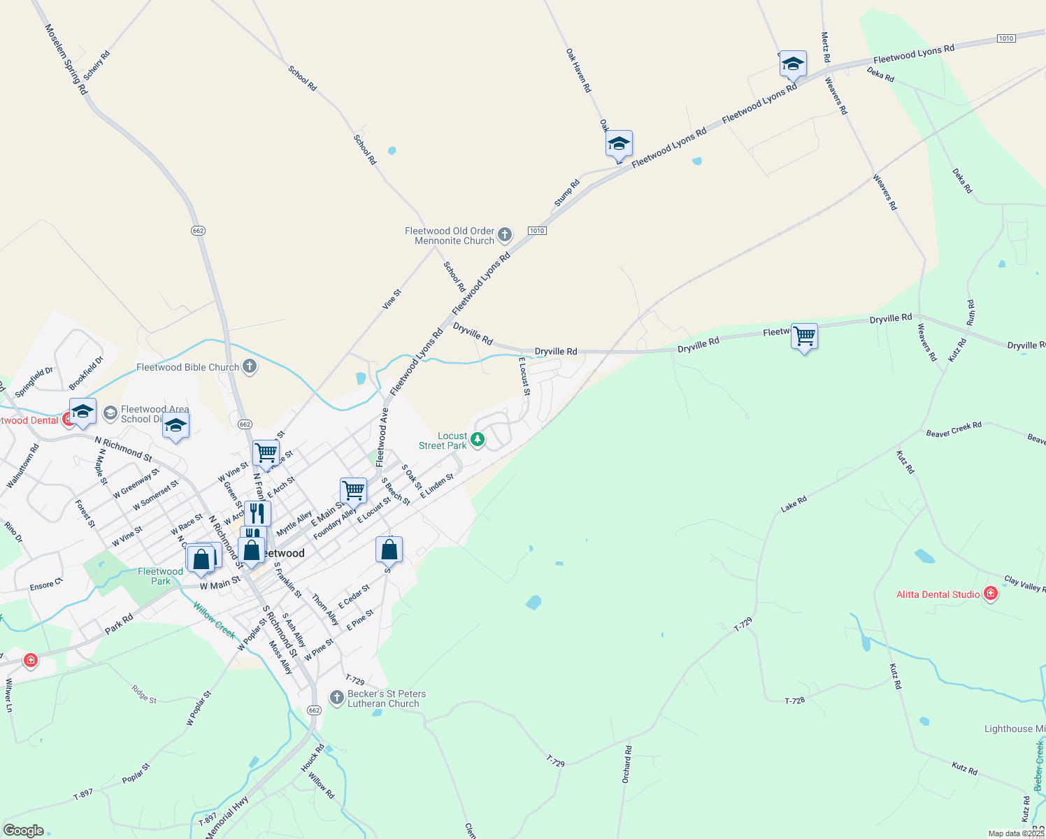 map of restaurants, bars, coffee shops, grocery stores, and more near 3 Cardinal Way in Fleetwood