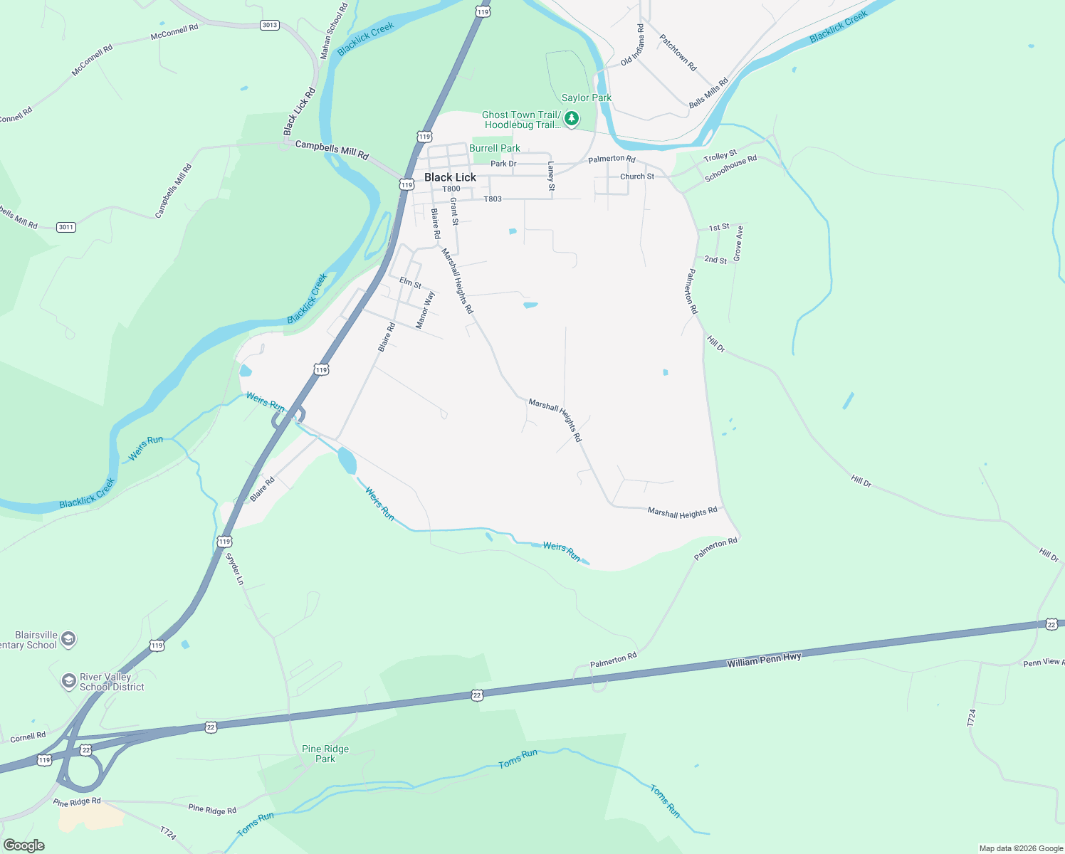 map of restaurants, bars, coffee shops, grocery stores, and more near 642 Marshall Heights Road in Blairsville