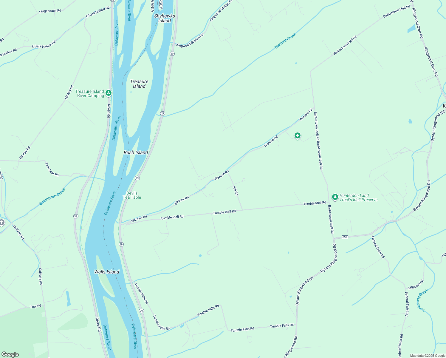 map of restaurants, bars, coffee shops, grocery stores, and more near 132 Warsaw Road in Frenchtown