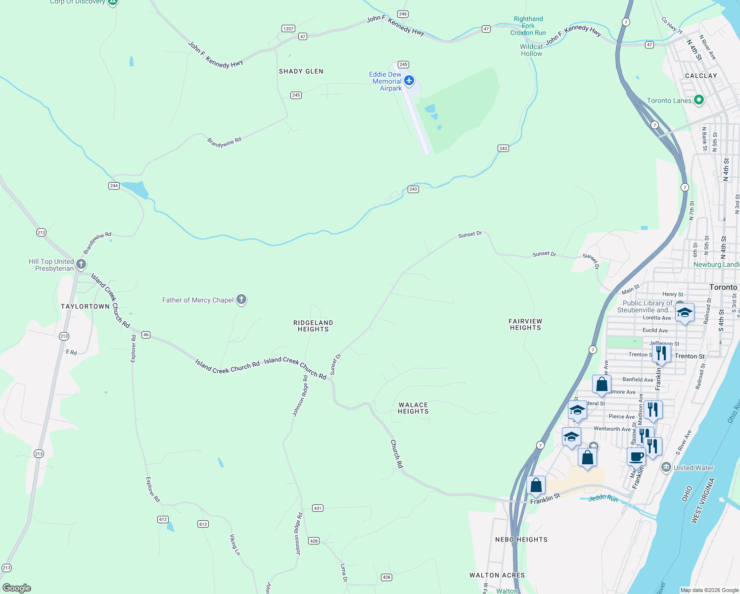 map of restaurants, bars, coffee shops, grocery stores, and more near 634 County Highway 42 in Toronto