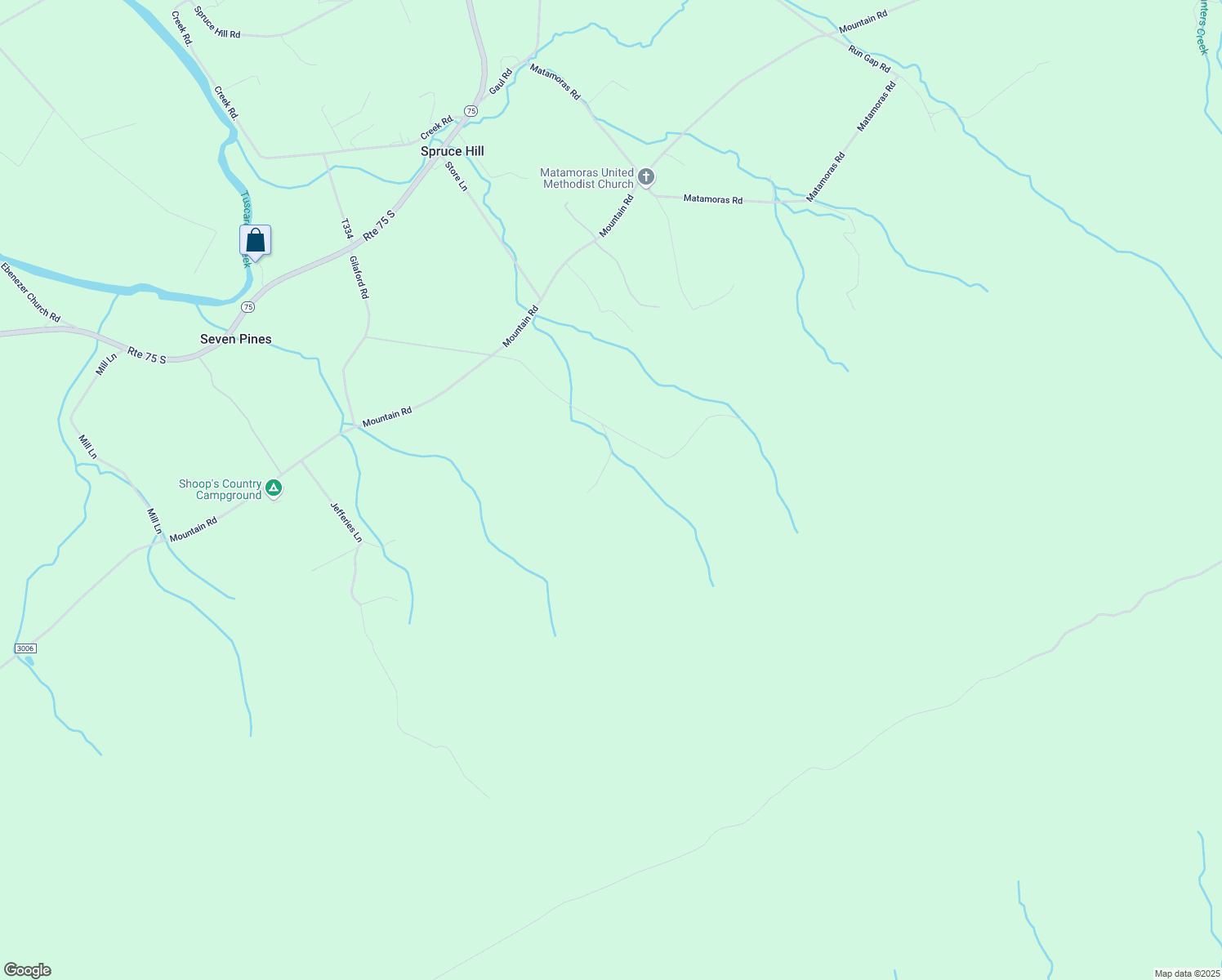 map of restaurants, bars, coffee shops, grocery stores, and more near Glen Hollow Road in Juniata County