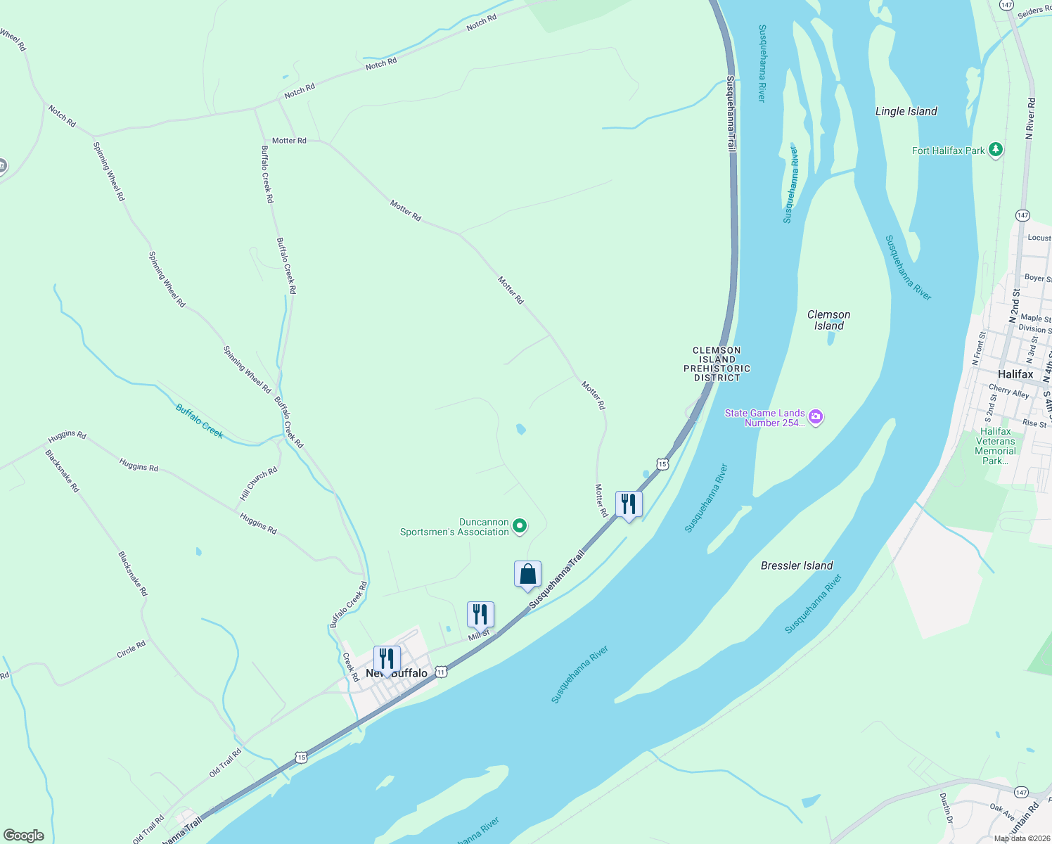 map of restaurants, bars, coffee shops, grocery stores, and more near 9 Bixler Lane in Duncannon