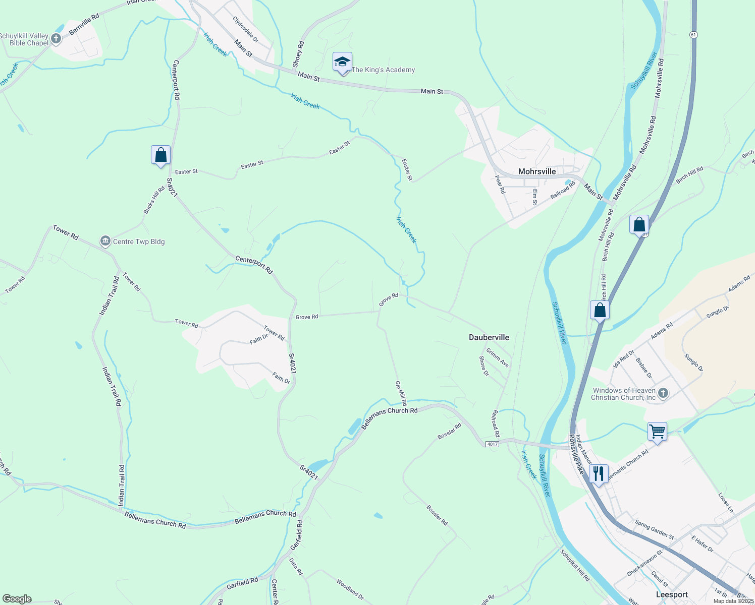 map of restaurants, bars, coffee shops, grocery stores, and more near 350 Grove Road in Mohrsville