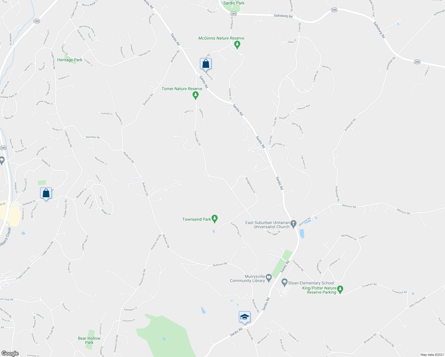 map of restaurants, bars, coffee shops, grocery stores, and more near 4627 Twin Oaks Drive in Murrysville