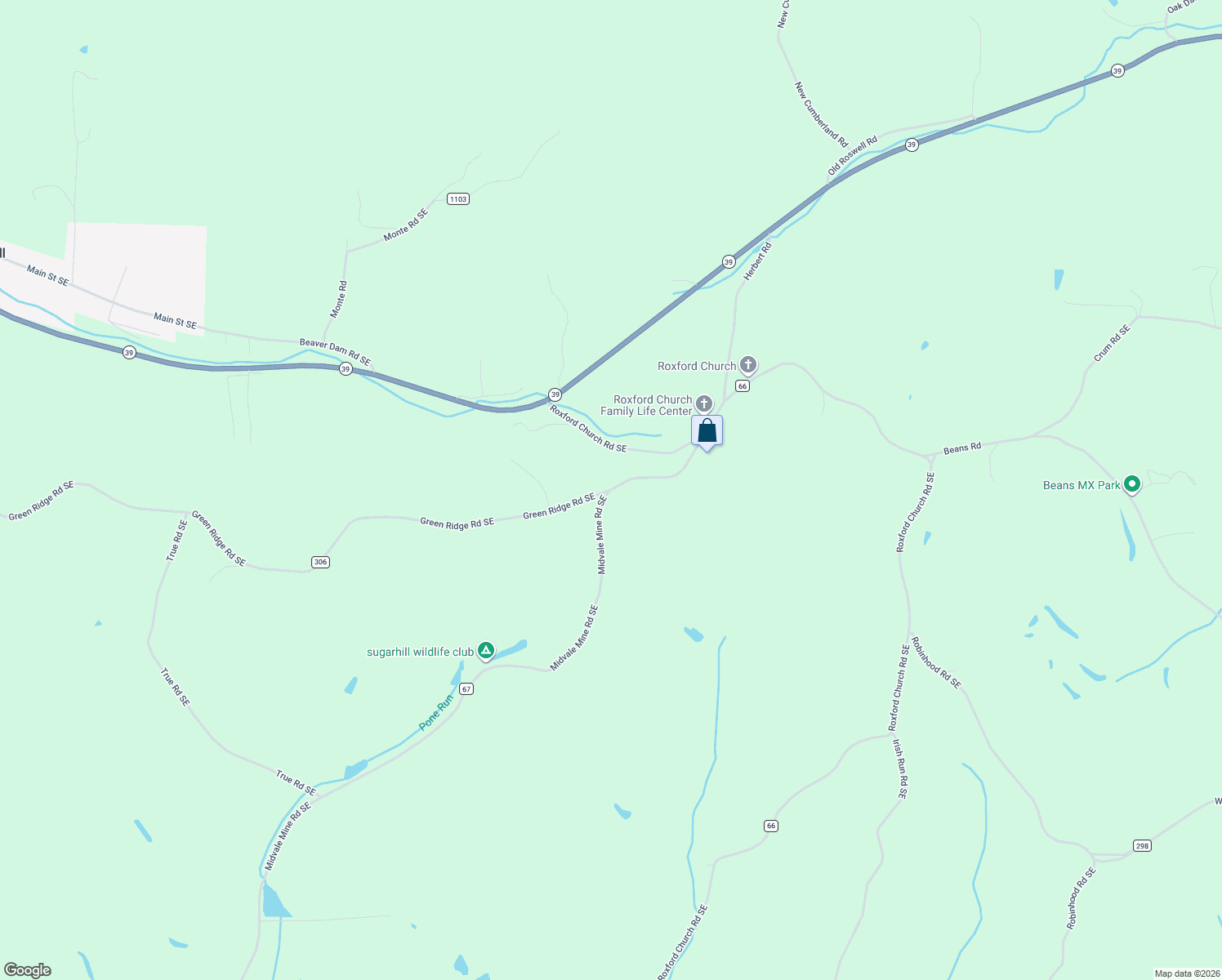 map of restaurants, bars, coffee shops, grocery stores, and more near 610 Midvale Mine Rd SE in Dennison