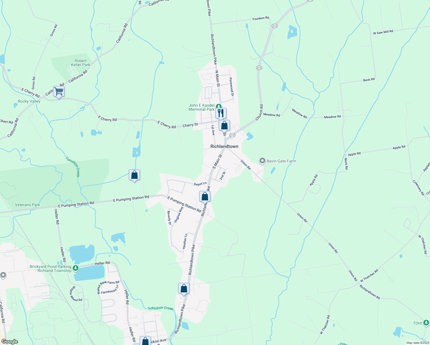 map of restaurants, bars, coffee shops, grocery stores, and more near 155 South Main Street in Richlandtown