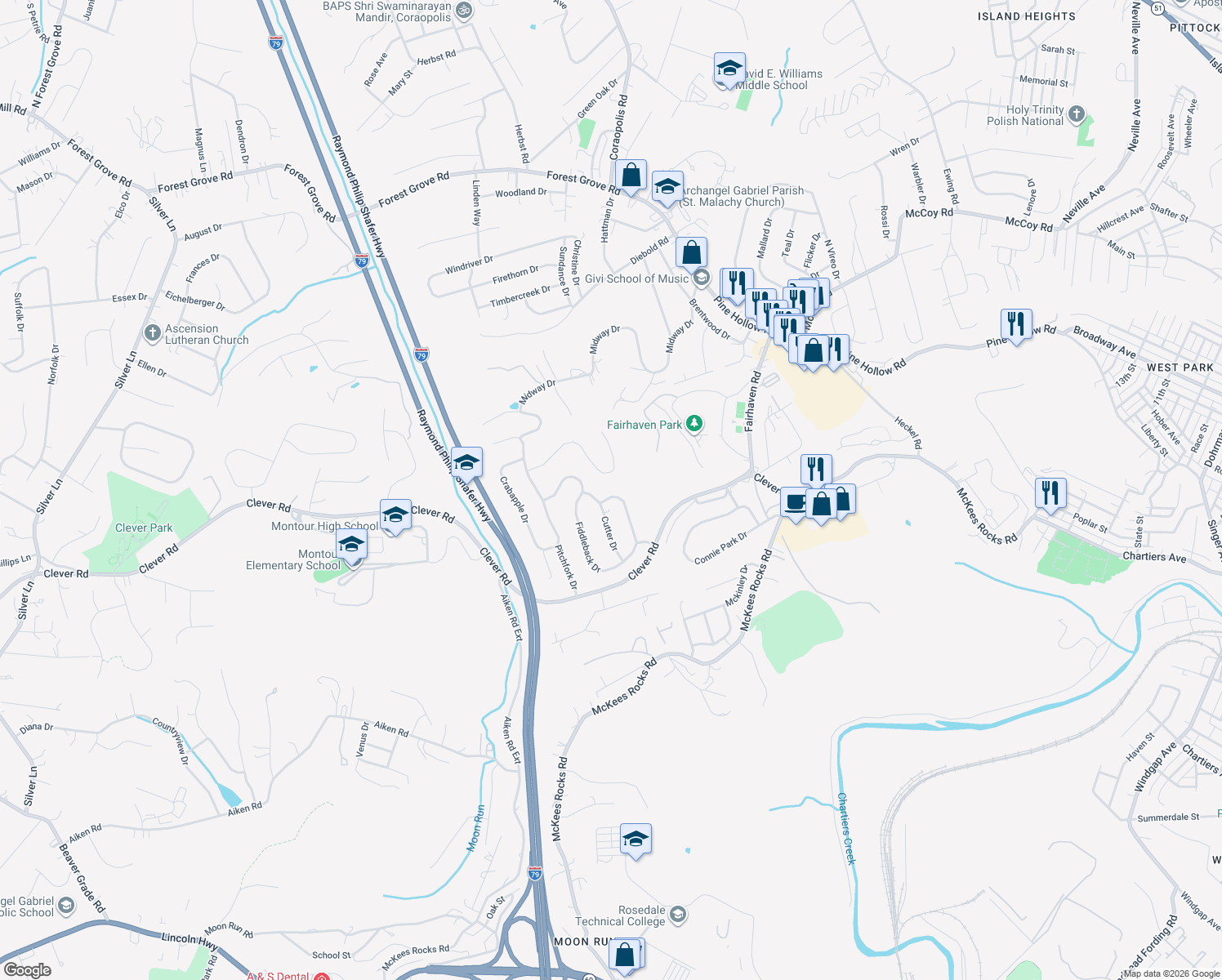 map of restaurants, bars, coffee shops, grocery stores, and more near 5034 Julia Lane in McKees Rocks
