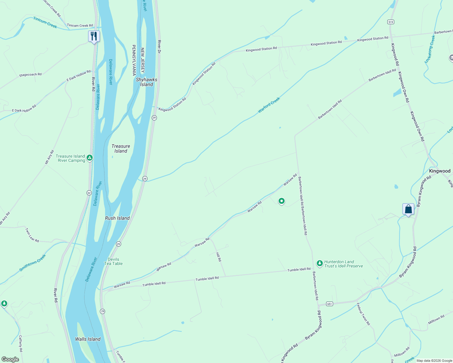 map of restaurants, bars, coffee shops, grocery stores, and more near 94 Warford Road in Frenchtown
