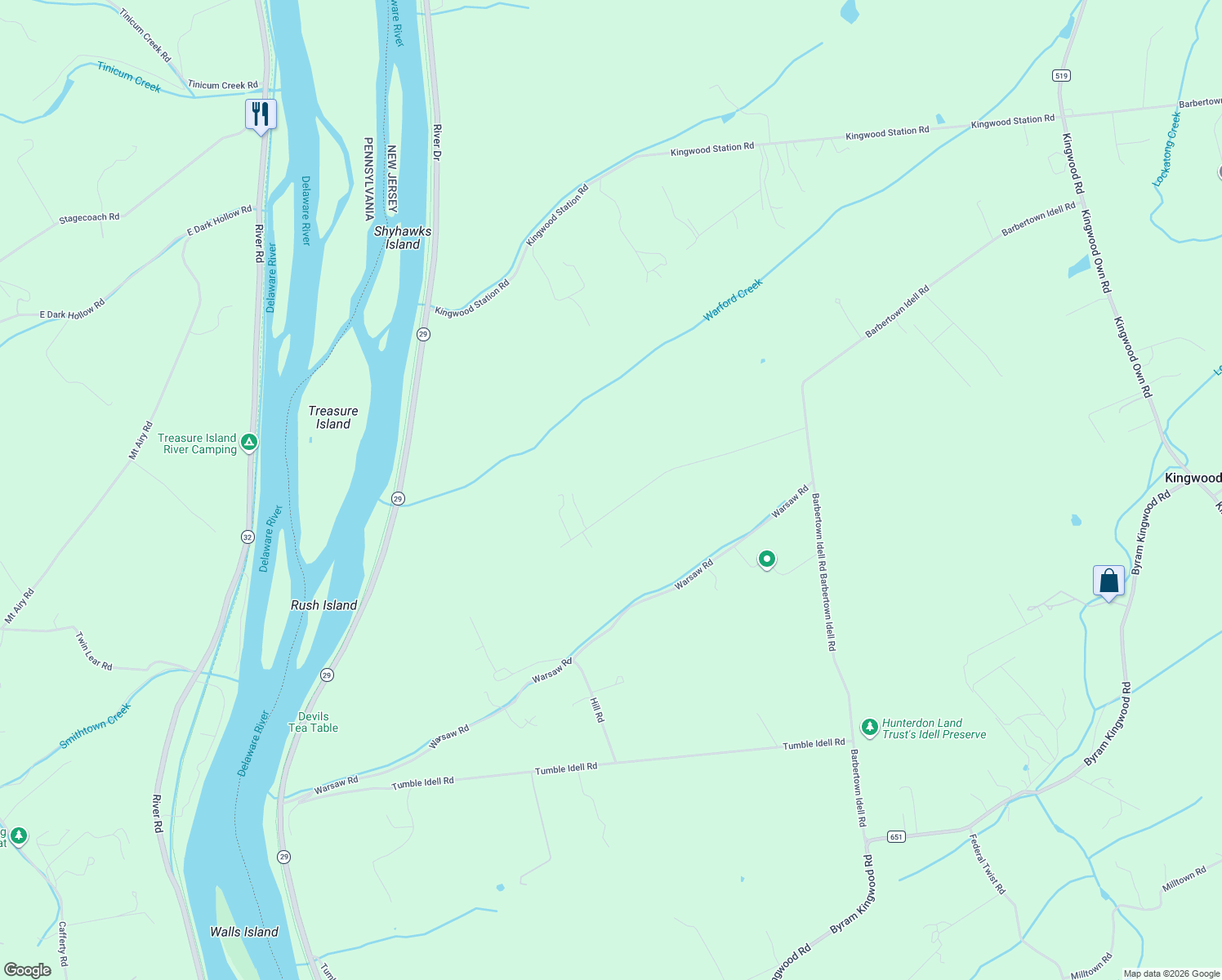map of restaurants, bars, coffee shops, grocery stores, and more near 94 Warford Road in Frenchtown